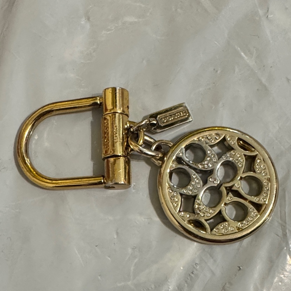 Coach Gold-Tone Crystal Logo Keychain Key & Card Holder Charm - Picture 3 of 8